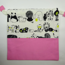 ラストワン！可愛いアニマル柄の小さな巾着　コップ袋・おもちゃ入れ　女の子ピンク 3枚目の画像