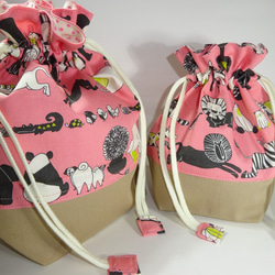 【ラスト】3点ランチセットループエンドが可愛い♪ピンク動物柄のお弁当袋・コップ袋・ランチマット　入園入学女の子 アニマル 9枚目の画像
