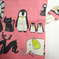 【ラスト】2点ランチセット　ループエンドが可愛い♪ピンク動物柄のお弁当袋・コップ袋　入園入学　女の子 アニマル 5枚目の画像