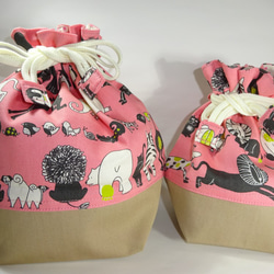 【ラスト】2点ランチセット　ループエンドが可愛い♪ピンク動物柄のお弁当袋・コップ袋　入園入学　女の子 アニマル 7枚目の画像