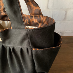 帆布のkororinトート　黒×レオパード 2枚目の画像