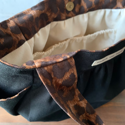 帆布のkororinトート　黒×レオパード 3枚目の画像