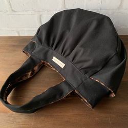 帆布のkororinトート　黒×レオパード 5枚目の画像