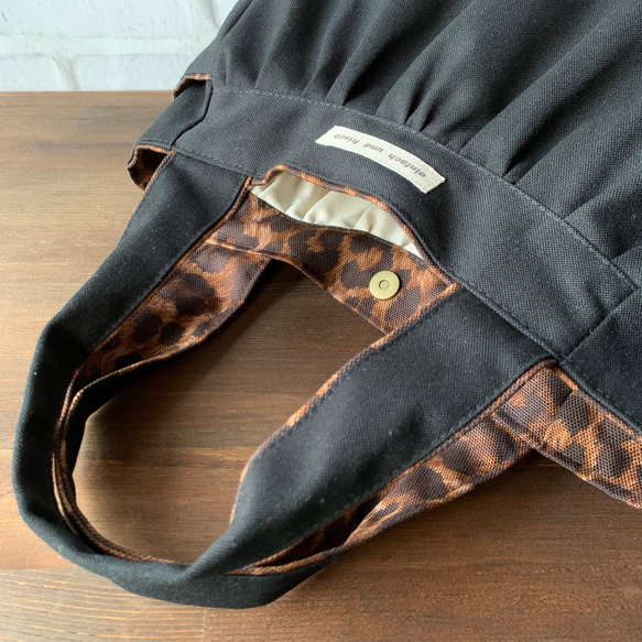 帆布のkororinトート　黒×レオパード 6枚目の画像