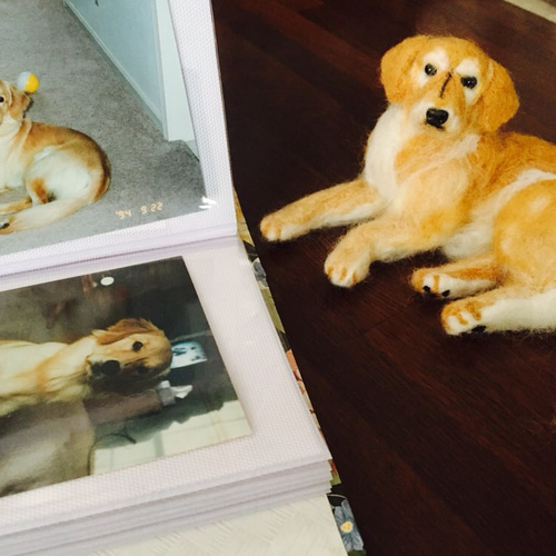 羊毛フェルト　ハンドメイド　ゴールデンレトリバー 羊毛フェルト 犬 額縁入りゴールデンレトリバー 犬フィギュア