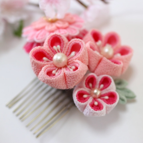 カラーオーダー承ります 花 かんざし 伝統 つまみ細工 髪飾り ちりめん ちりめんつまみ細工のかんざし*春色の花の髪飾り かんざし つまみ細工