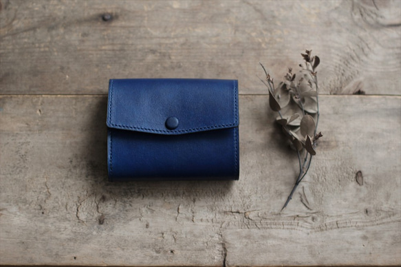 藍染革[migaki] コンパクトミニ財布 1枚目の画像