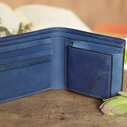 藍染革　二つ折り財布 1枚目の画像