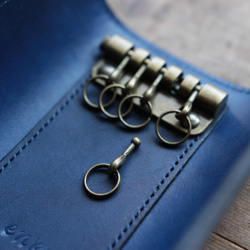 藍染牛皮材質[江戶風情細小圓點條紋]鑰匙包 第4張的照片