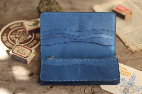 古布型染　長財布　ハンドメイド　藍染