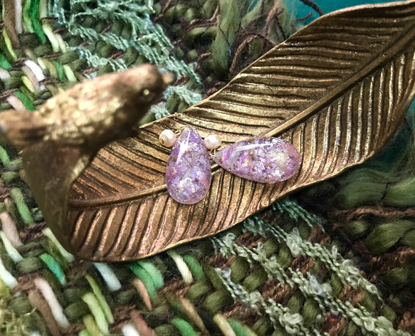 紫陽花 & かすみ草 & スターチス ＊ レジンピアス イヤリング パープル 