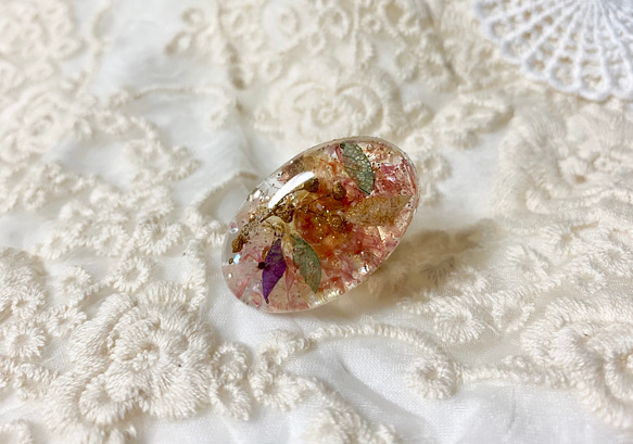 紫陽花 & かすみ草 & スターチス ＊ レジン指輪 レジンリング レジン 指輪 ドライフラワー ピンクゴールド 水色 1枚目の画像