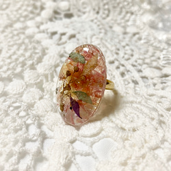 紫陽花 & かすみ草 & スターチス ＊ レジン指輪 レジンリング レジン 指輪 ドライフラワー ピンクゴールド 水色 3枚目の画像