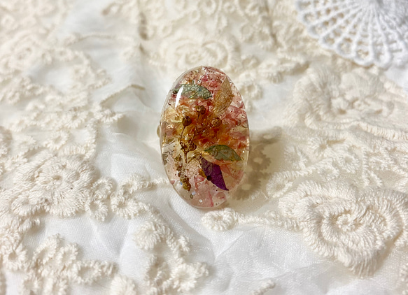 紫陽花 & かすみ草 & スターチス ＊ レジン指輪 レジンリング レジン 指輪 ドライフラワー ピンクゴールド 水色 5枚目の画像