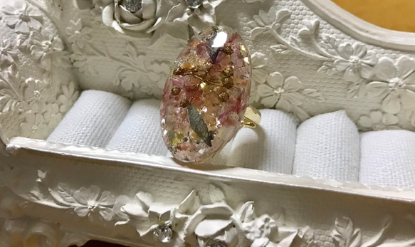 紫陽花 かすみ草 スターチス レジン指輪 レジンリング レジン 指輪 ドライフラワー 春色 桜色 ピンク 卒業式 入学式 2枚目の画像