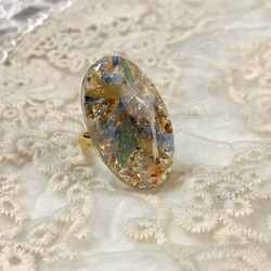 紫陽花 かすみ草 スターチス レジン指輪 レジンリング レジン 指輪 ドライフラワー 花材 あじさい カスミソウ 青色 6枚目の画像