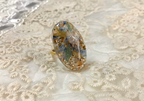 紫陽花 かすみ草 スターチス レジン指輪 レジンリング レジン 指輪 ドライフラワー 花材 あじさい カスミソウ 青色 6枚目の画像