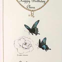 バラと蝶々のバースディカード☆無料でお名前・年齢・日付のカスタムオーダーあり 2枚目の画像