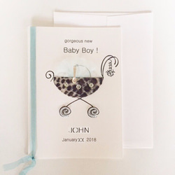 Baby buggy　出産お祝いカード（男の子用）無料でお名前・日付お入れいたします 1枚目の画像
