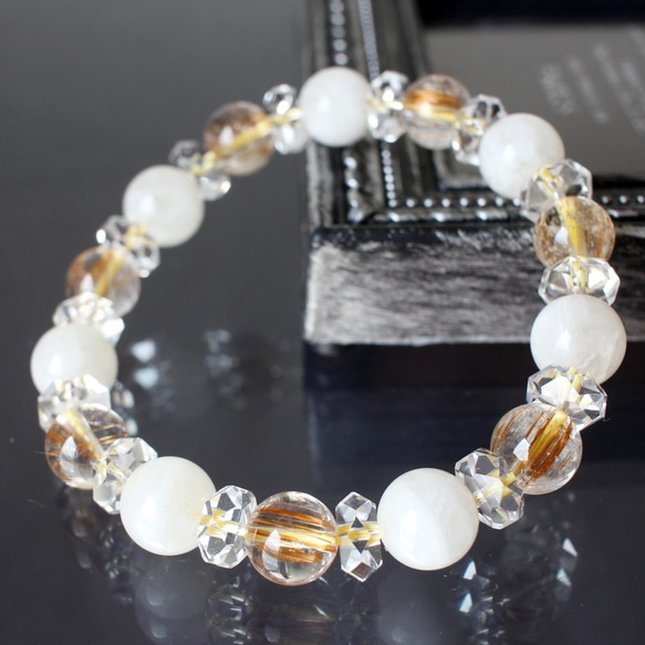 ルチルクォーツ9mmムーンストーン10mm