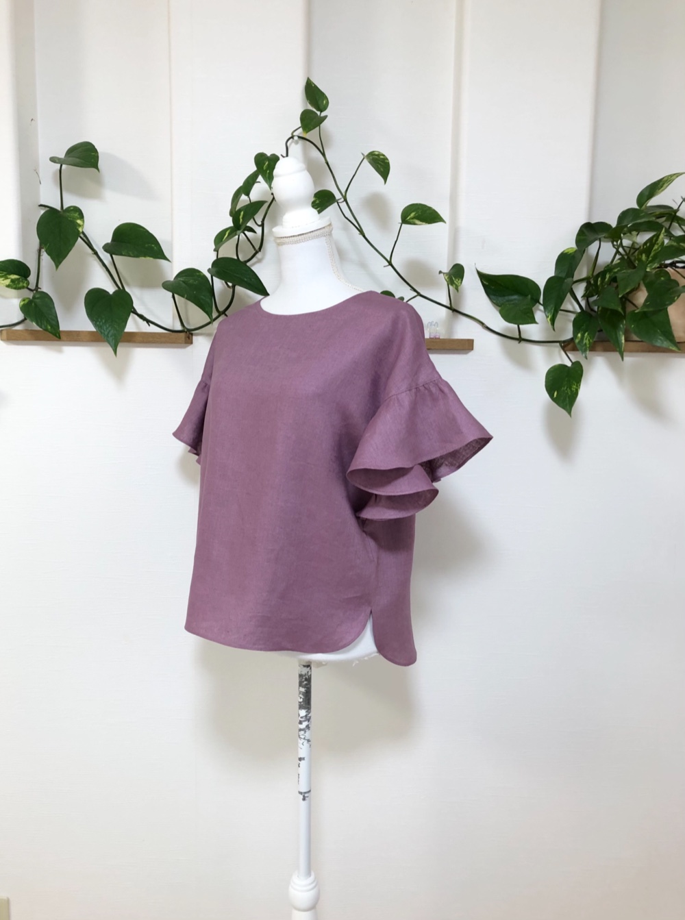 リネン（再販4❣️）素敵なフリル袖のブラウスローズピンク