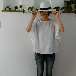 (再販10♡リネン大人素敵なフリル袖ブラウス白 2枚目の画像