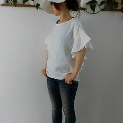 (再販10♡リネン大人素敵なフリル袖ブラウス白 4枚目の画像