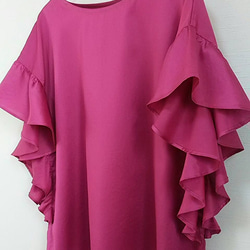 綿サテン大人素敵なフリル袖プラムピンク 2枚目の画像