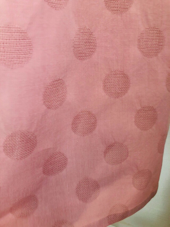 綿麻ドットジャガード大人素敵なフリル袖のＡラインワンピーススモーキーピンク 6枚目の画像