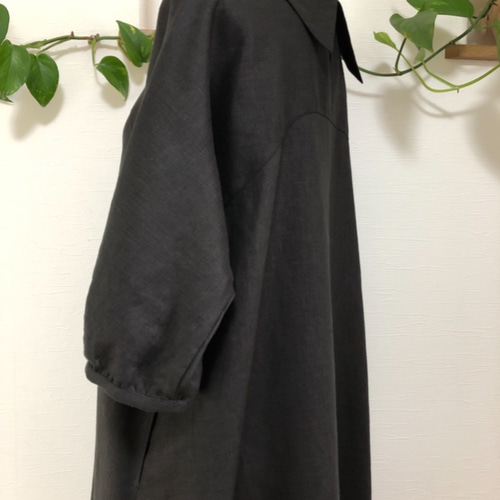 再販9♡リネンロールカラードルマン袖のワンピース黒 ワンピース  