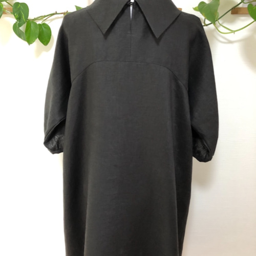 再販9♡リネンロールカラードルマン袖のワンピース黒 ワンピース  