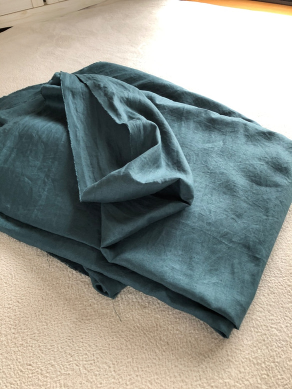 『再販9』リネンゆったりめなフリル袖のチュニックグリーン 4枚目の画像