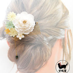 純白の大きなお花とレモンイエローの髪飾り 10枚目の画像