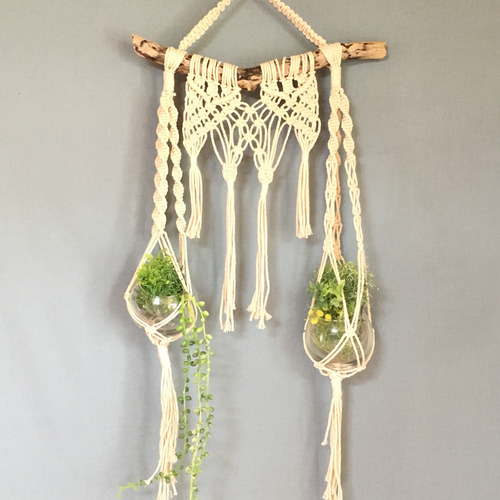 流木マクラメ編みタペストリー&プラントハンガーNO45 タペストリー