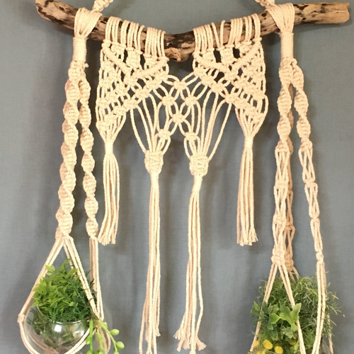 流木マクラメ編みタペストリー&プラントハンガーNO45 タペストリー