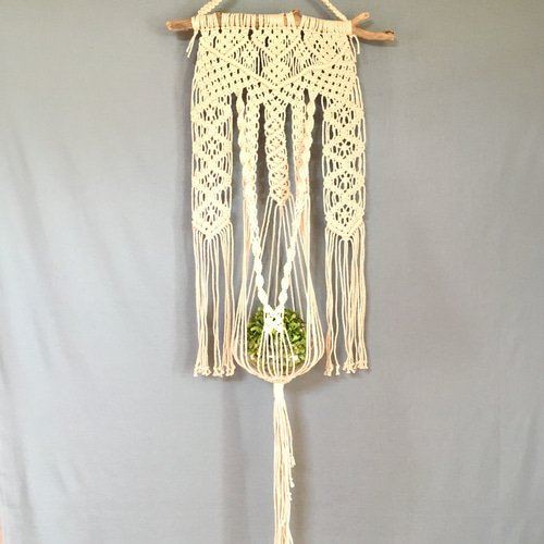 流木マクラメ編みタペストリー&プラントハンガーNO47 タペストリー