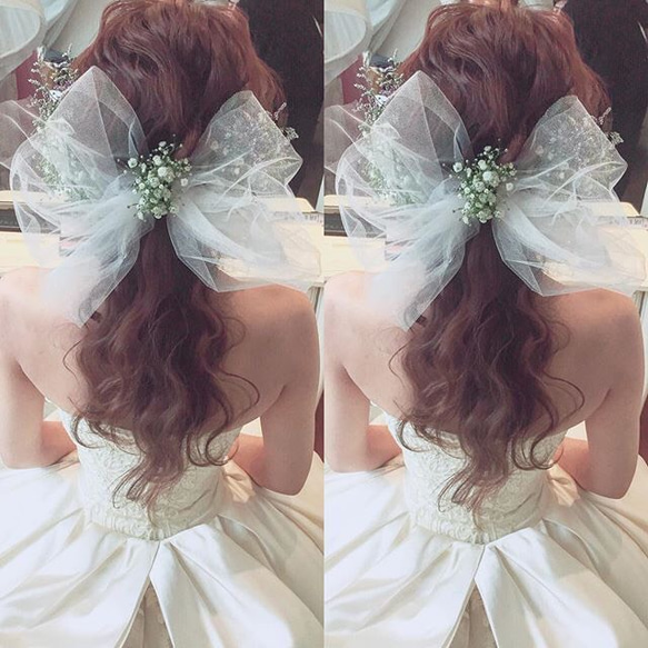 チュールリボン♡ヘッドドレス♡ウェディング♡二次会♡披露宴 ヘッド 