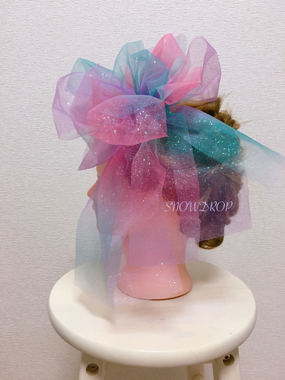 レインボーチュールリボン♡ヘッドドレス♡結婚式♡ウェディング 