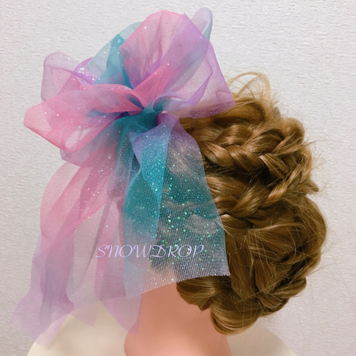 レインボーチュールリボン♡ヘッドドレス♡結婚式♡ウェディング 