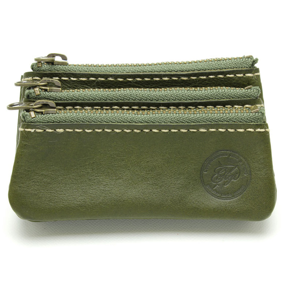 【単色】小銭入れ（3連）　オリーブ 1枚目の画像