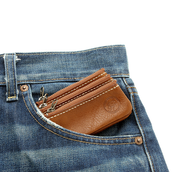 【単色】小銭入れ（3連）　オリーブ 4枚目の画像