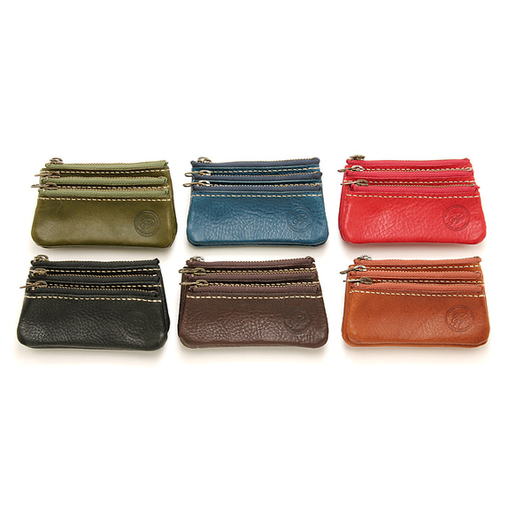 【単色】小銭入れ（3連）　オリーブ 5枚目の画像