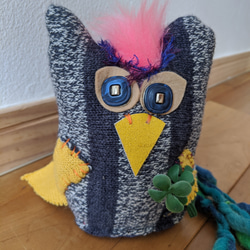 クローバー　フクロウ　ぬいぐるみ　セラピー　モチーフ　　大人にこそぬいぐるみを！　パンク　みみずく　owl 2枚目の画像