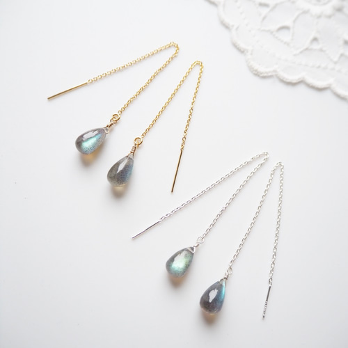 選べる金具】ラブラドライトのアメリカンピアス(シルバー925 or 14kgf 