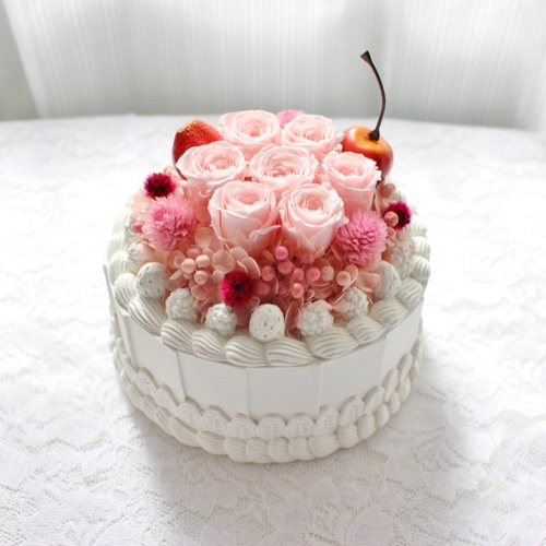 フラワーホールケーキ☆ブライダルピンク プリザーブドフラワー yuki
