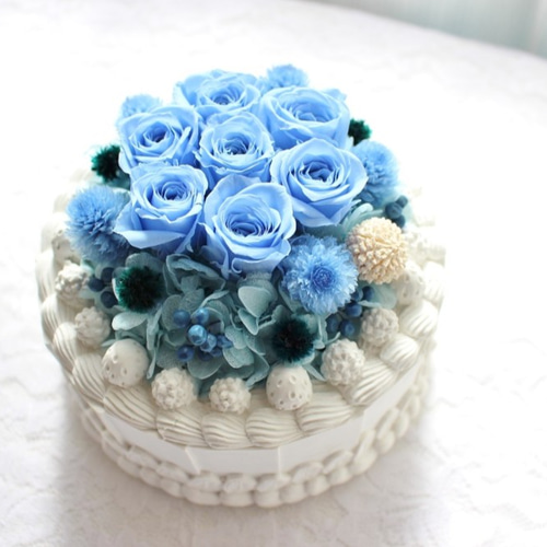 フラワーホールケーキ☆サムシングブルー プリザーブドフラワー yuki