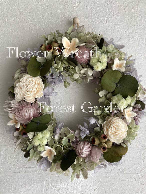 フラワーリース・あじさいとソーラーローズのリース＊ラベンダー  