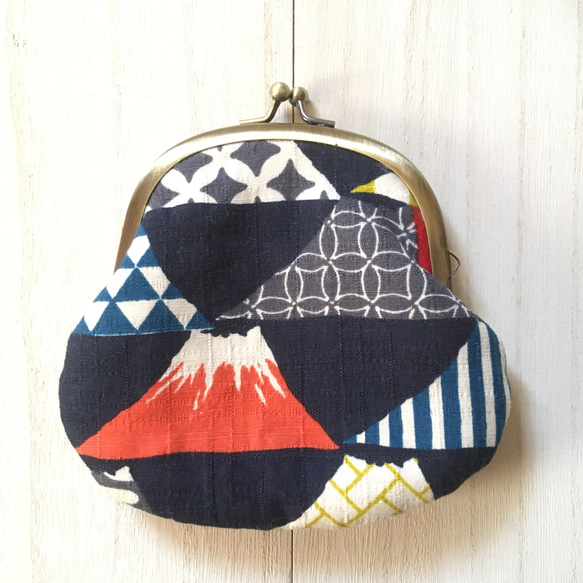 内ポケット付き - 富士山のがまぐち - 紺色 1枚目の画像