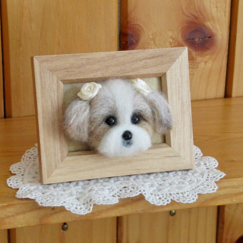 作家 羊毛フェルト シーズー 犬 箱付き 【羊毛フェルト】シーズー②顔