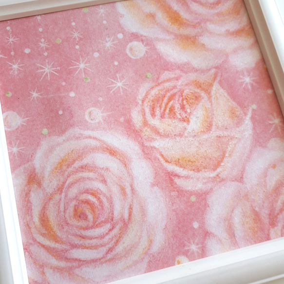 《Flower Shower 》原画　パステル画　薔薇　インテリア雑貨　ゆめかわいい　パステルアート 4枚目の画像